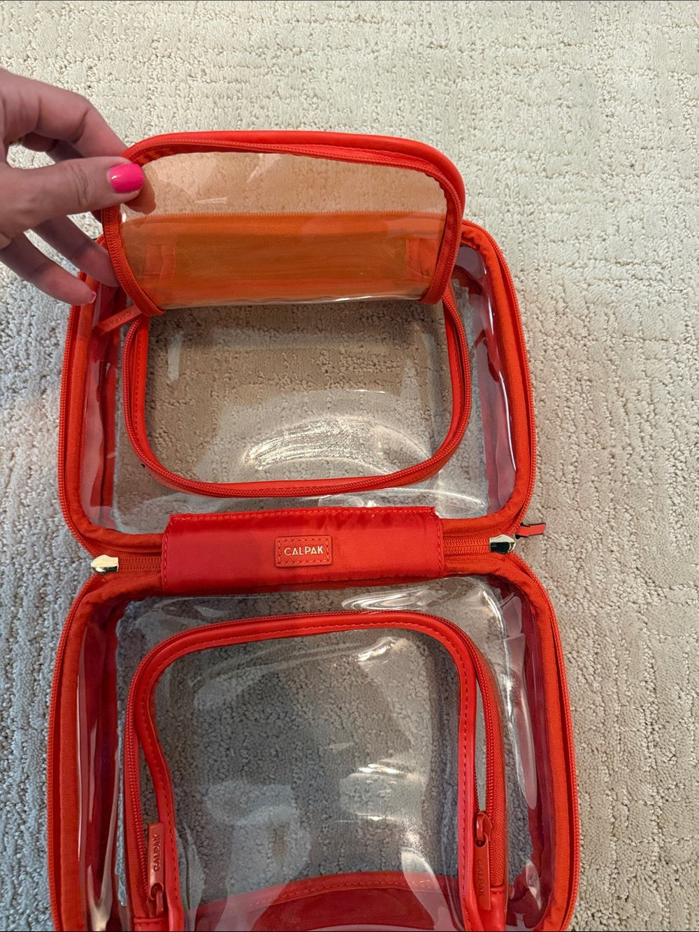 Calpak Clear Top Cosmetic Case in Red-Orange - Picture 3 of 4